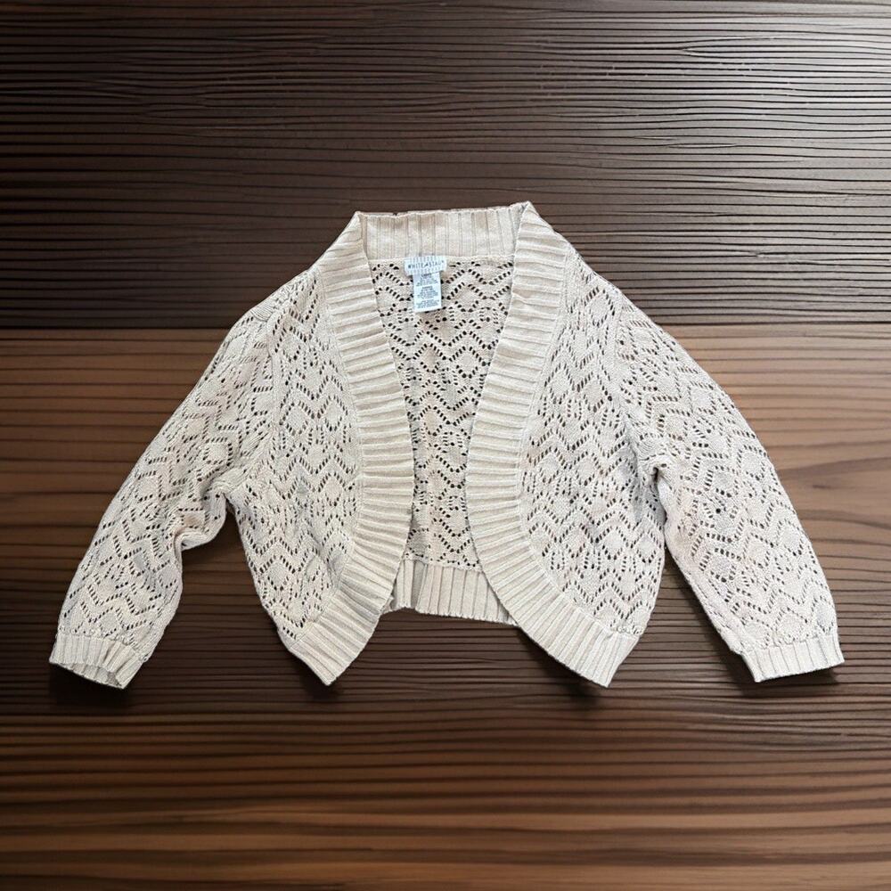 Vtg White Stag Sz L Cardigan Cream Pointelle Open Knit Cotton Cottagecore Boho